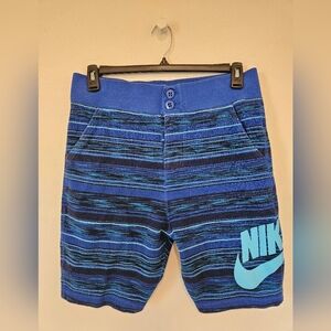 Nike F.C. Soccer Blue Striped Athletic Shorts with Aqua Swoosh